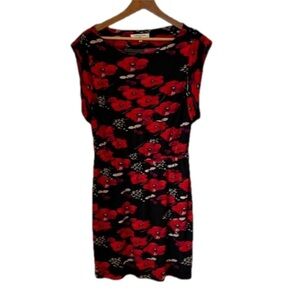 Evan Picone Red Poppy Black Dress. Size 12